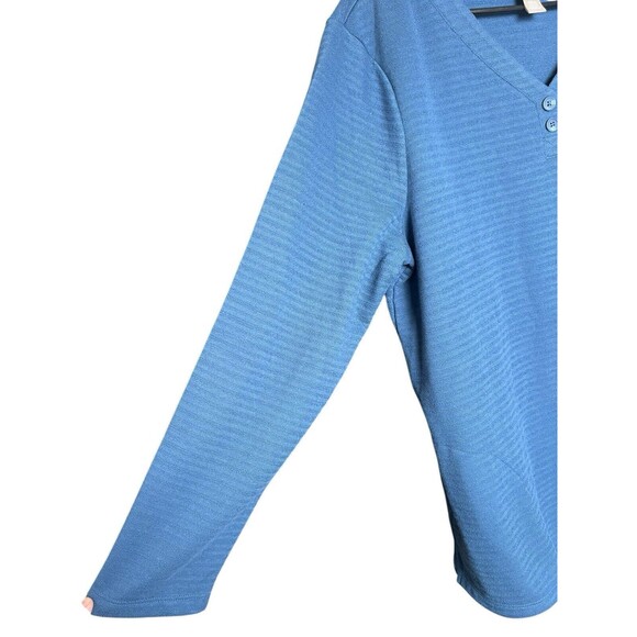 Chicos Sz 3 X-Large Blue Soft Stretch Knit V Neck Pullover Tunic Top Button - Picture 6 of 12